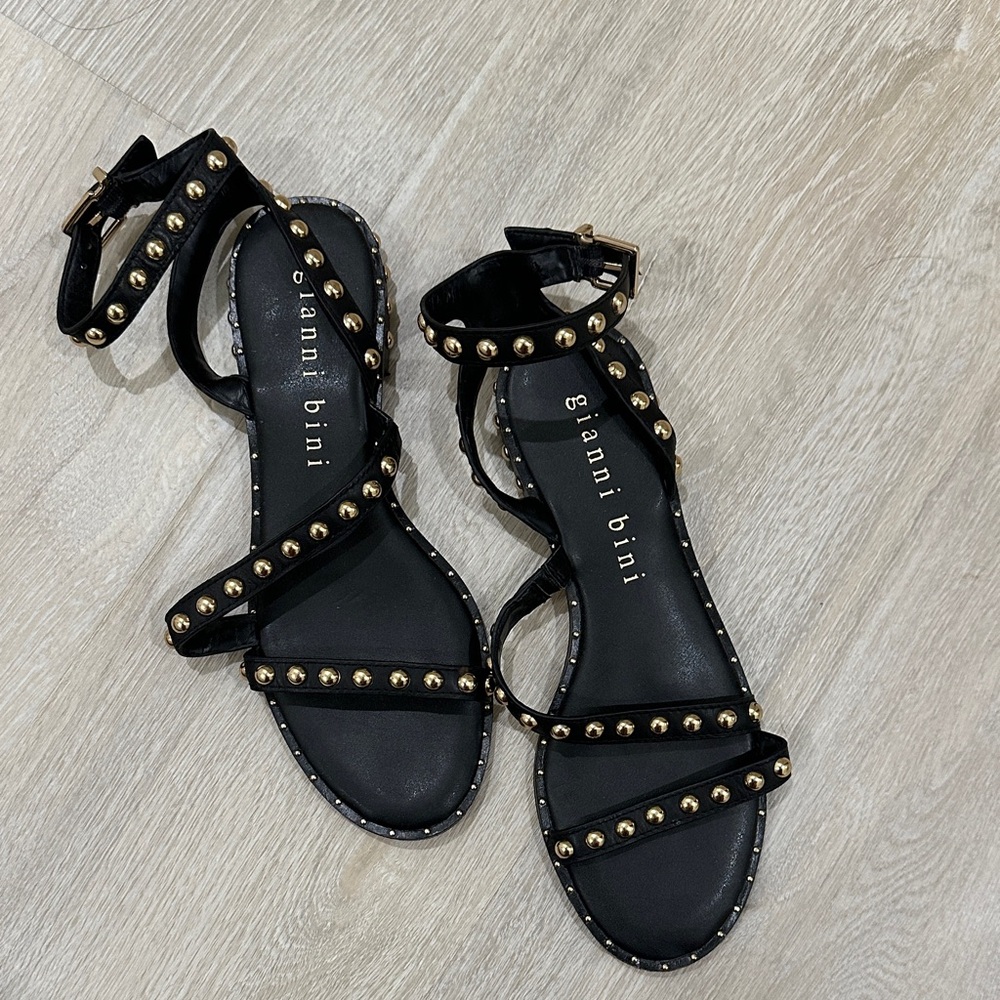 Gianni Bini Black Sandals with Gold Accents